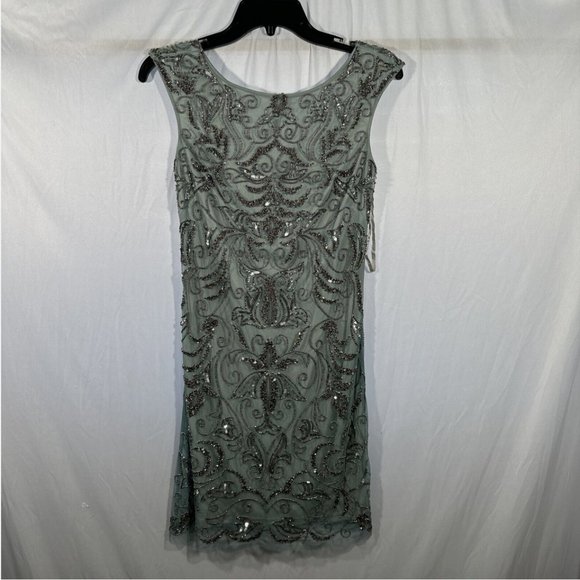 EUC DEFECT‎ Adrianna Papell Blue/Silver Short Sleeve Beaded Mini Dress #Q441 - Picture 1 of 11
